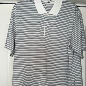 adidas Gray and White Striped Polo Shirt